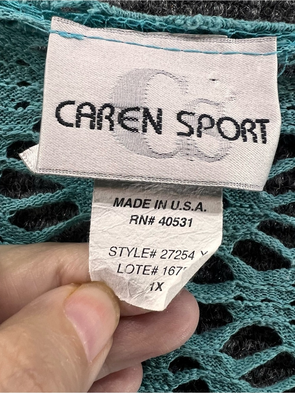 Vtg Caren Sport Crochet Tie Front Cardigan 1X Teal Boho Cottagecore Coastal - Picture 4 of 10